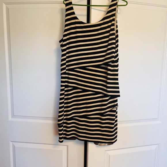 LOFT Women’s Striped Dress – Late 2010s – Black & Cream – Soft Stretch Rayon Ble - Picture 6 of 8